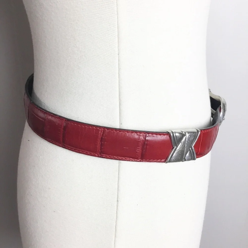 Vintage Brighton Red & Black With Silver Belt Leather Reversible Size M 30